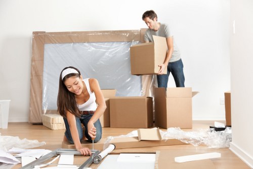 House removal team preparing a family move in France