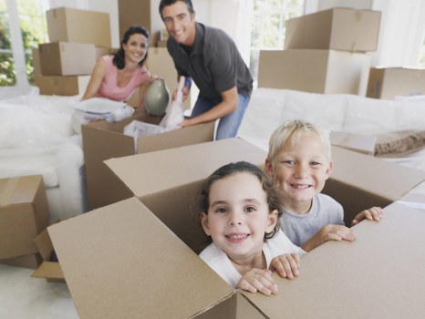 Moving crew assisting with a family home move in France
