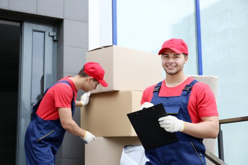 Commercial relocation planning with office items ready for transport in France
