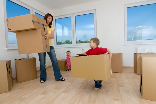 Final placement of office furniture during a commercial move in France