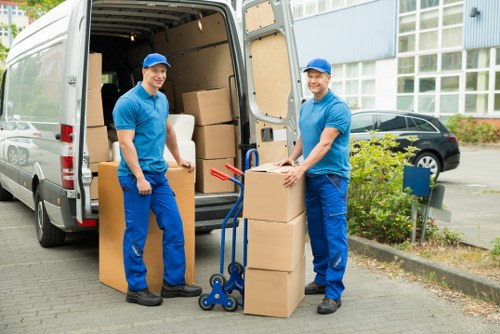 Commercial removals van service moving office equipment in France